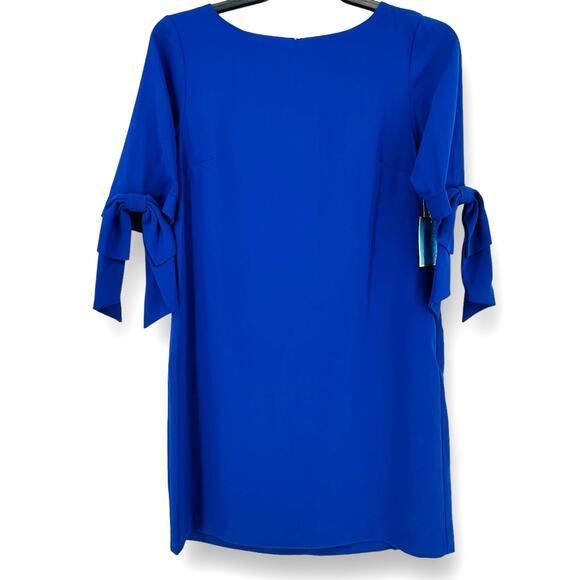 CeCe Tie Cuff 3/4-Sleeve Crew Neck Shift Dress Womens Size 8 Royal Blue - Picture 1 of 9